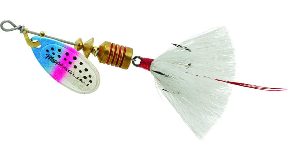 Mepps Aglia In-Line Spinner, 1/8 oz, Dressed Treble Hook, Rainbow Trout Blade &amp; White Tail, B1ST RBT-W