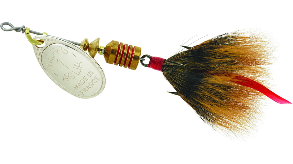 Mepps Aglia In-Line Spinner, 1/8 oz, Dressed Treble Hook, Silver Blade &amp; Brown Tail, B1ST S-BR