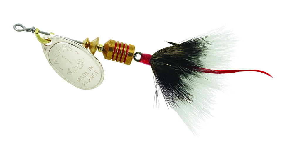 Mepps Aglia In-Line Spinner, 1/8 oz, Dressed Treble Hook, Silver Blade &amp; Gray Tail, B1ST S-G