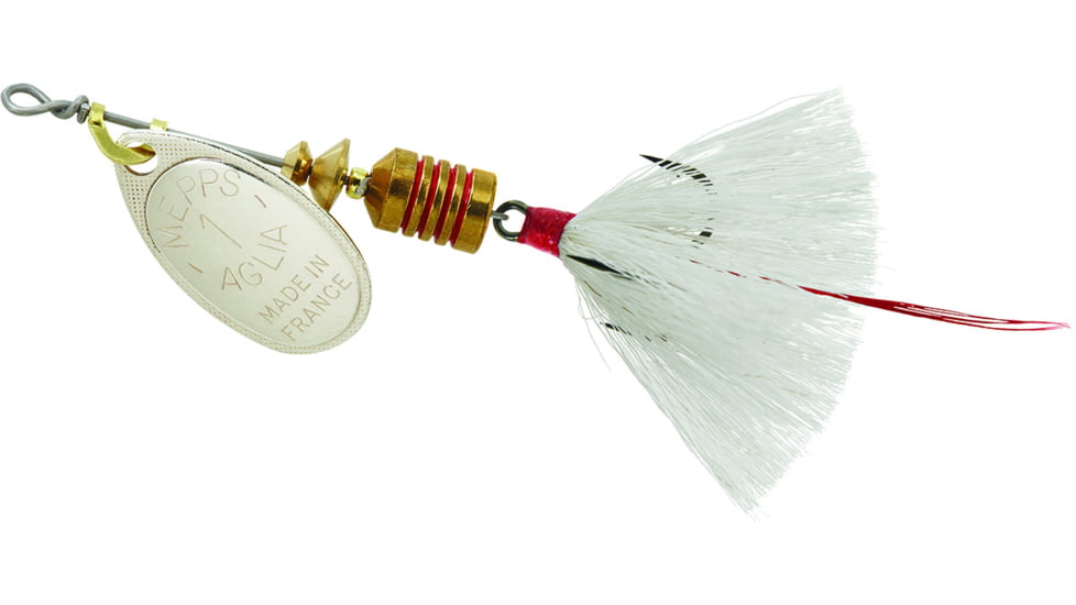 Mepps Aglia In-Line Spinner, 1/8 oz, Dressed Treble Hook, Silver Blade &amp; White Tail, B1ST S-W