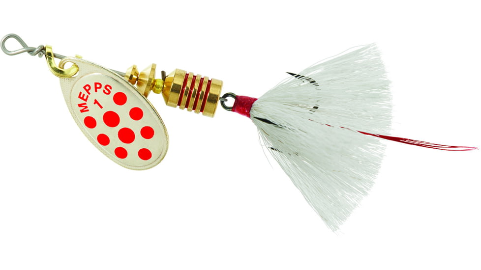 Mepps Aglia In-Line Spinner, 1/8 oz, Dressed Treble Hook, Silver/Red Dot Blade/White Tail, B1ST SRD-W