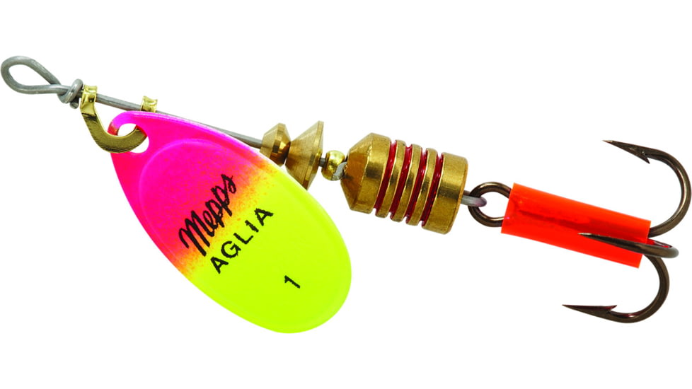 Mepps Aglia In-Line Spinner 1/8 oz, Plain Treble Hook, Hot Pink &amp; Chartreuse Blade, B1 HPC