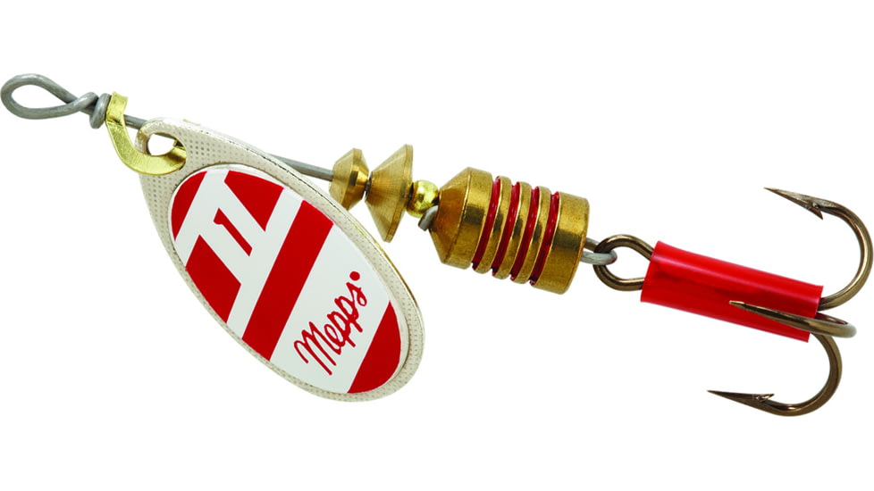 Mepps Aglia In-Line Spinner 1/8 oz, Plain Treble Hook Silver/Red/White Blade, B1 S/RW