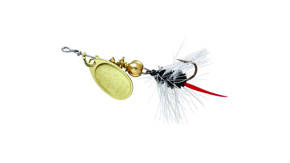 Mepps Aglia Wooly Worm Spin Flies In-Line Spinner, 1/12 oz Single Hook, Gold Blade with Black Tail, B0W G-BK