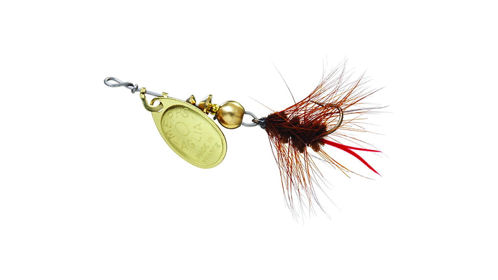 Mepps Aglia Wooly Worm Spin Flies In-Line Spinner, 1/12 oz Single Hook, Gold Blade with Brown Tail, B0W G-BR