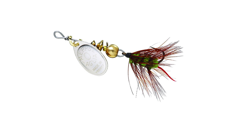 Mepps Aglia Wooly Worm Spin Flies In-Line Spinner, 1/12 oz Single Hook, Silver Blade with Green Tail, B0W S-GR
