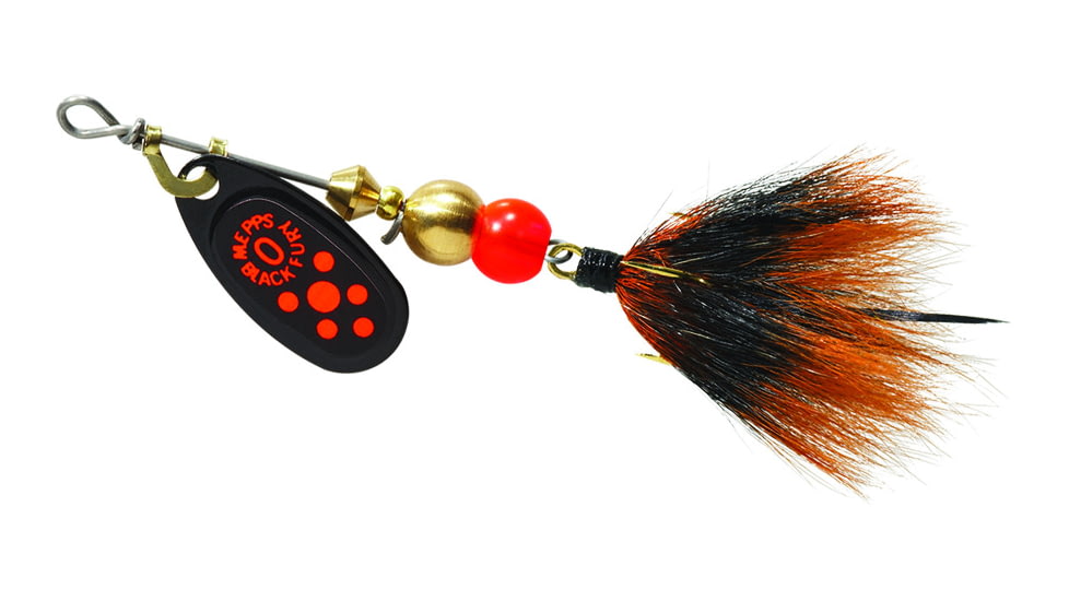 Mepps Black Fury In-Line Spinner, 1/12 oz, Dressed Treble Hook, Fluorescent Red Dot Blade with Gray &amp; Orange Tail, BF0T Fl