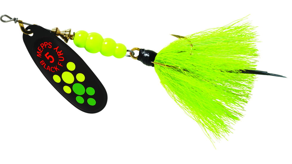 Mepps Black Fury In-Line Spinner, 1/2 oz, Dressed Treble Hook, Hot Firetiger Blade with Chartreuse Tail, BF5T HFT