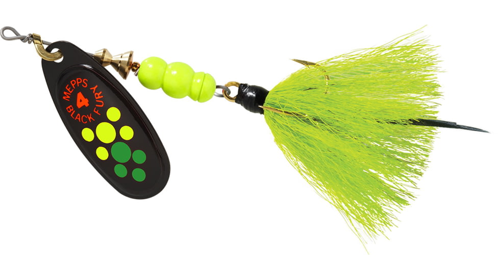 Mepps Black Fury In-Line Spinner, 1/3 oz, Dressed Treble Hook, Hot Firetiger Blade with Chartreuse Tail, BF4T HFT