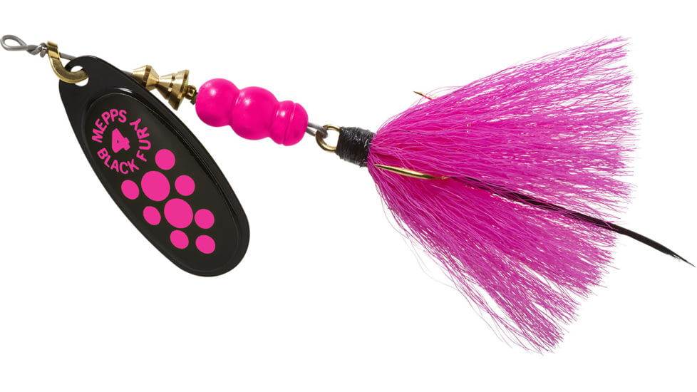 Mepps Black Fury In-Line Spinner, 1/3 oz, Dressed Treble Hook, Pink Dot Blade with Pink Tail, BF4T PK