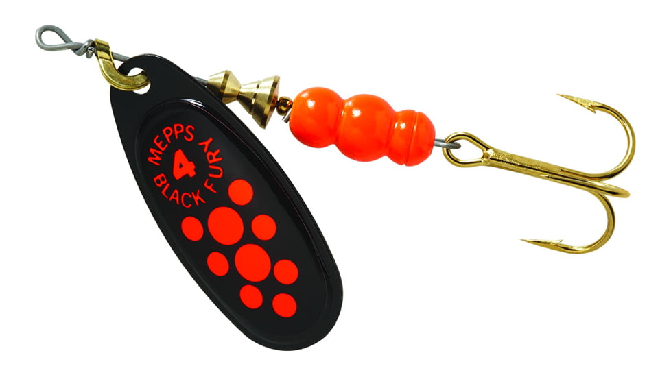 Mepps Black Fury In-Line Spinner, 1/3 oz, Plain Treble Hook Black with Fluorescent Red Dots, BF4 Fl