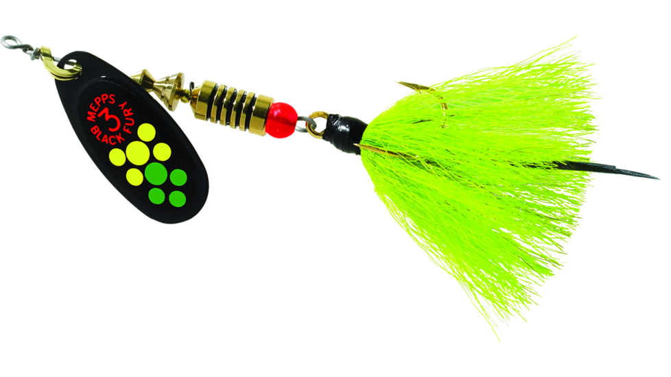 Mepps Black Fury In-Line Spinner, 1/4 oz, Dressed Treble Hook, Hot Firetiger Blade with Chartreuse Tail, BF3T HFT