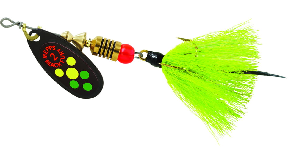 Mepps Black Fury In-Line Spinner, 1/6 oz, Dressed Treble Hook, Hot Firetiger Blade with Chartreuse Tail, BF2T HFT