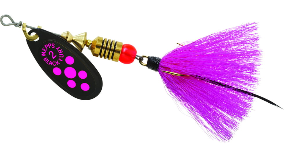 Mepps Black Fury In-Line Spinner, 1/6 oz, Dressed Treble Hook, Pink Dot Blade with Pink Tail, BF2T PK