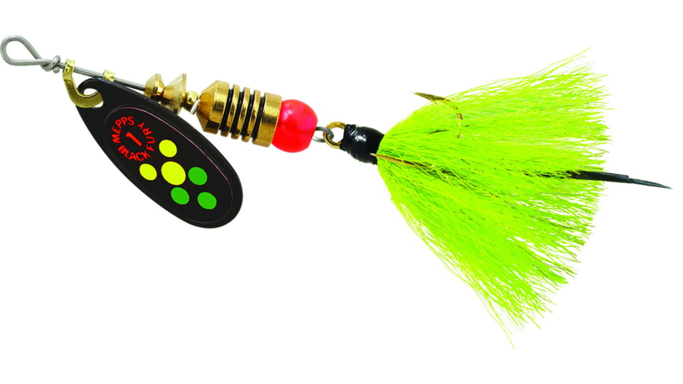 Mepps Black Fury In-Line Spinner, 1/8 oz, Dressed Treble Hook, Hot Firetiger Blade with Chartreuse Tail, BF1T HFT