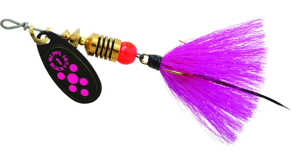Mepps Black Fury In-Line Spinner, 1/8 oz, Dressed Treble Hook, Pink Dot Blade with Pink Tail, BF1T PK