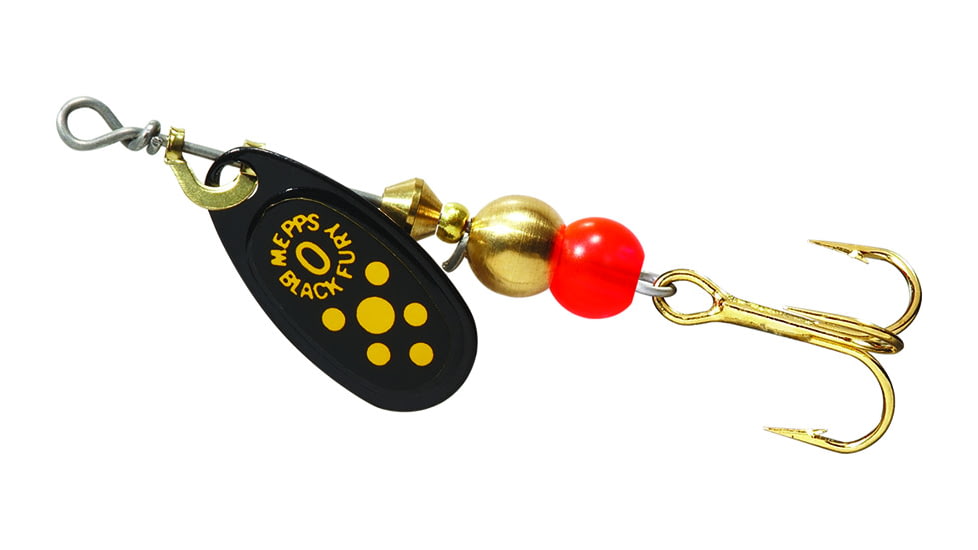Mepps Black Fury Ultra Lites In-Line Spinner, 1/18 oz, Plain Treble Hook, Yellow Dots, BF00 Y
