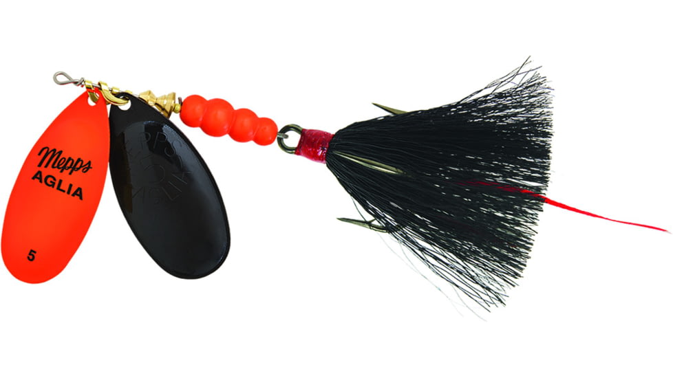 Mepps Double Blade Aglia In-Line Spinner, 11/16 oz Dressed Treble, Hot Orange/Black Blades/Black Tail, BD5THOBK-BK