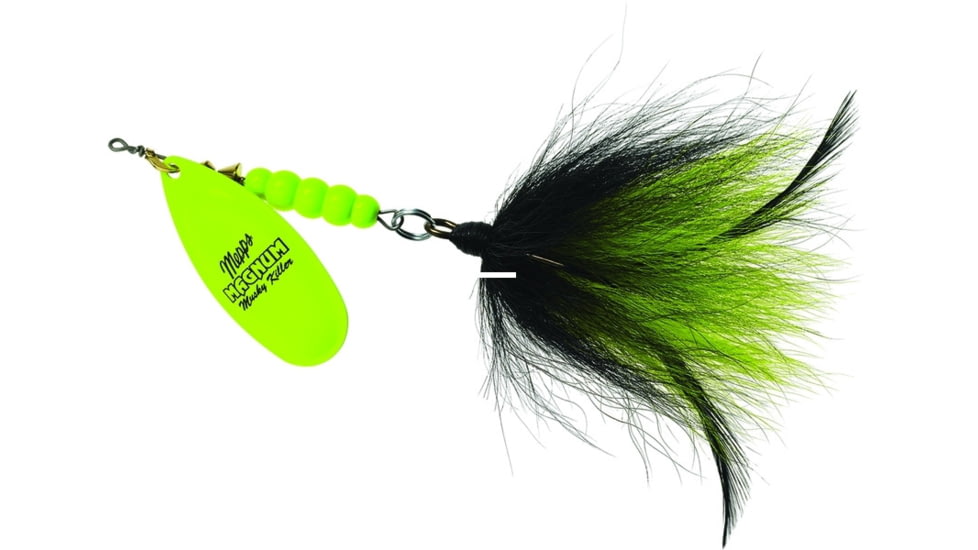 Mepps Magnum Musky Killer In-Line Spinner, Dressed Treble, Hot Chartreuse Blade With Black &amp; Chartreuse, 6in, 1 1/4oz, MBM HC-BC