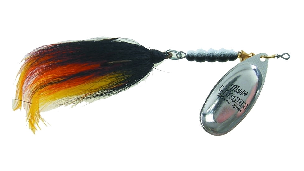 Mepps Magnum Musky Killer In-Line Spinner, Dressed Treble, Silver Blade With Black/Orange/Yellow Tail, 6in, 1 1/4oz, MBM S-BOY