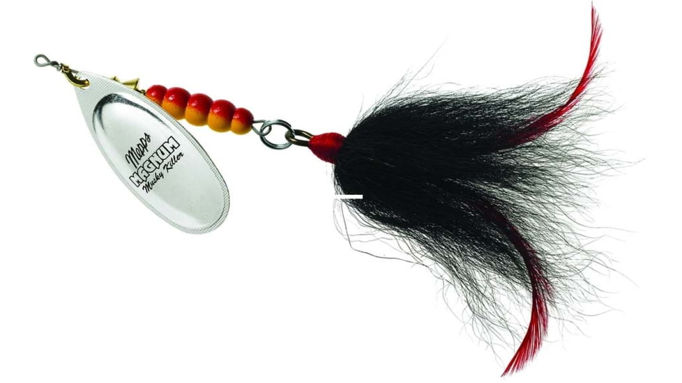 Mepps Magnum Musky Killer In-Line Spinner, Dressed Treble, Silver Blade With Black Tail, 6in, 1 1/4oz, MBM S-BK