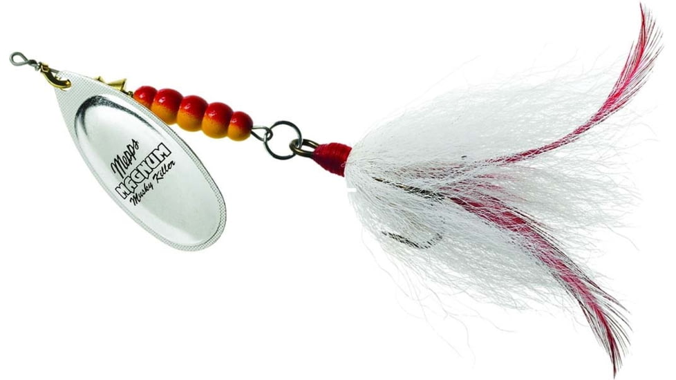 Mepps Magnum Musky Killer In-Line Spinner, Dressed Treble, Silver Blade With White Tail, 6in, 1 1/4oz, MBM S-W