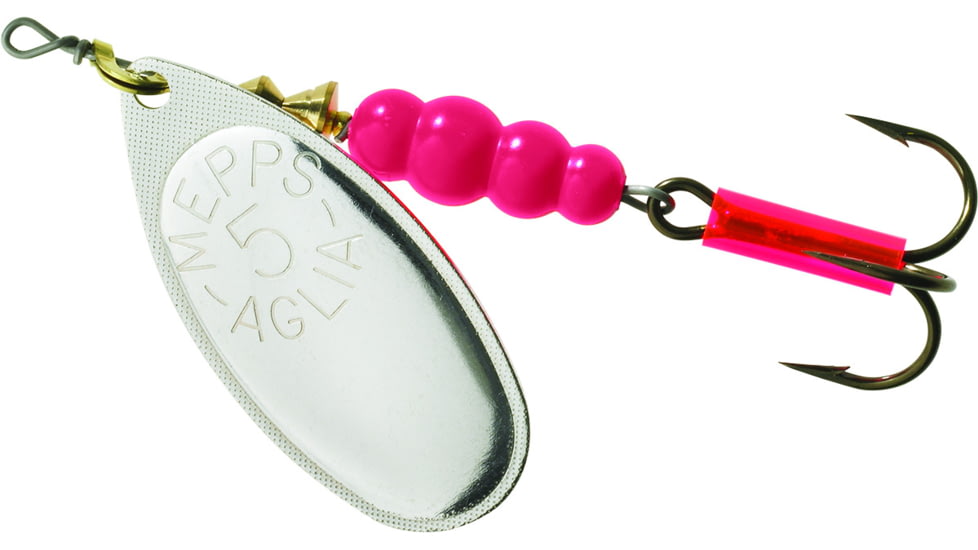 Mepps Trophy In-Line Spinner, 1/2 oz, Fluorescent Pink Body with Silver Blade, Treble Hook, 1 per Pack, Size #5 Blade, TSB5TP PK-S