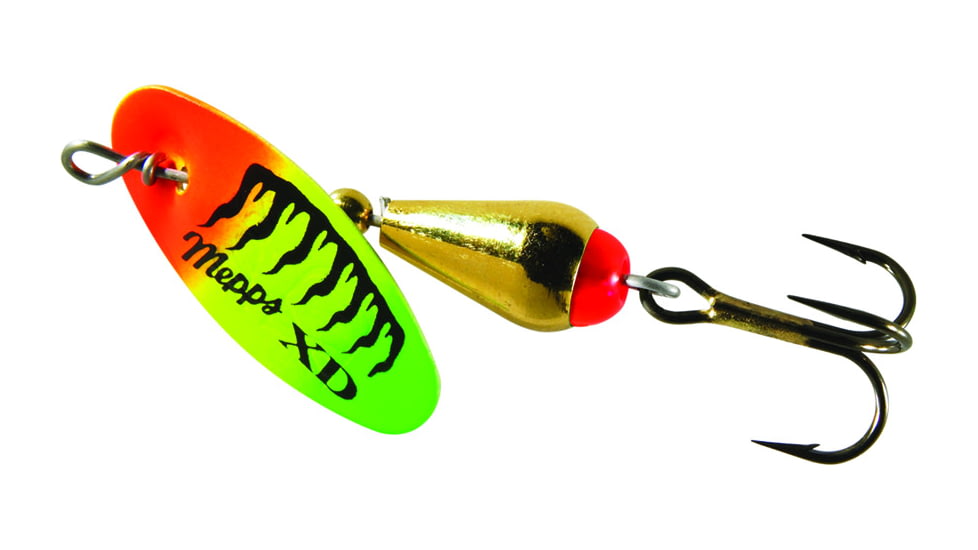 Mepps XD In-Line Spinner 1/10 oz, Plain Treble, Gold Bosy with Firetiger Blade, XD1 G-FT