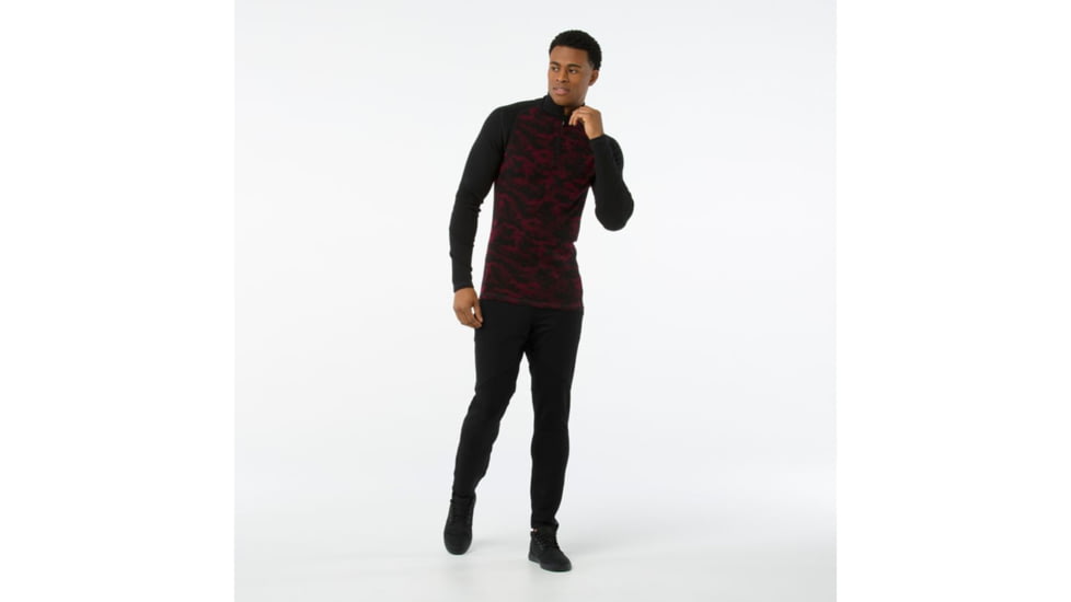 Smartwool Merino 250 Baselayer Pattern 1/4 Zip-Men's, Black-Tibetan Red, Medium, SW0NP616A62-M