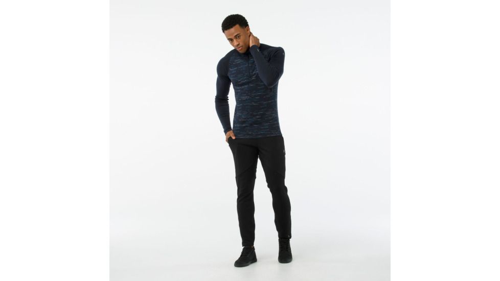 Smartwool Merino 250 Baselayer Pattern 1/4 Zip-Men's, Deep Navy-Bright Cobalt, Extra Large, SW0NP616A40-XL