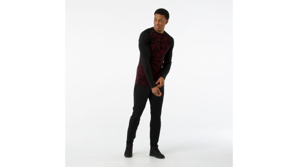 Smartwool Merino 250 Baselayer Pattern Crew-Men's, Black-Tibetan Red, Small, SW0NP601A62-S