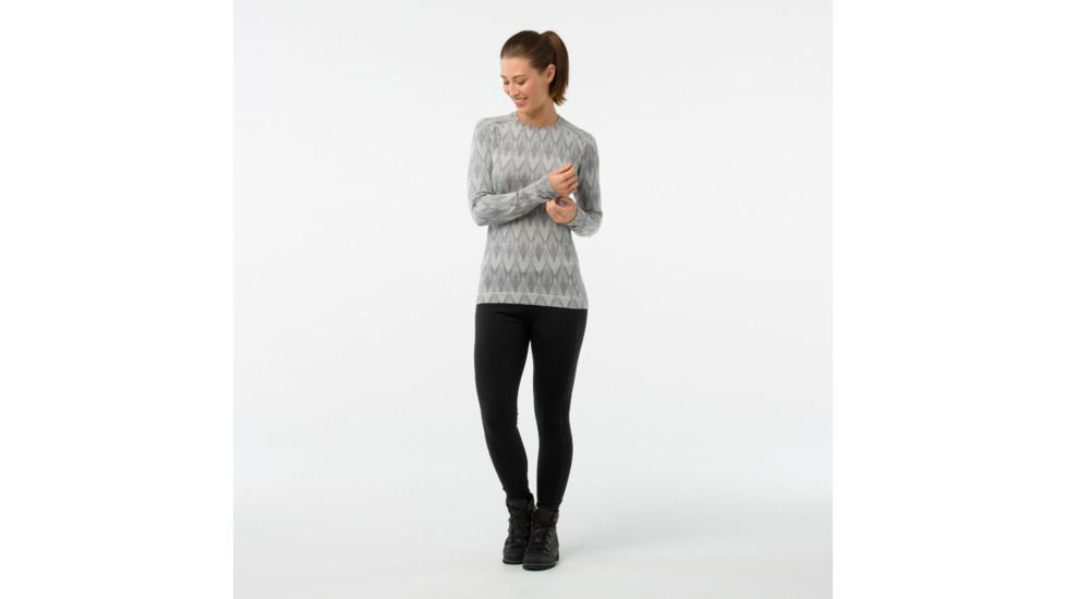 Smartwool Merino 250 Baselayer Pattern Crew-Women's, Light Gray-Moonbeam Heather, Small, SW0NP226A42-S