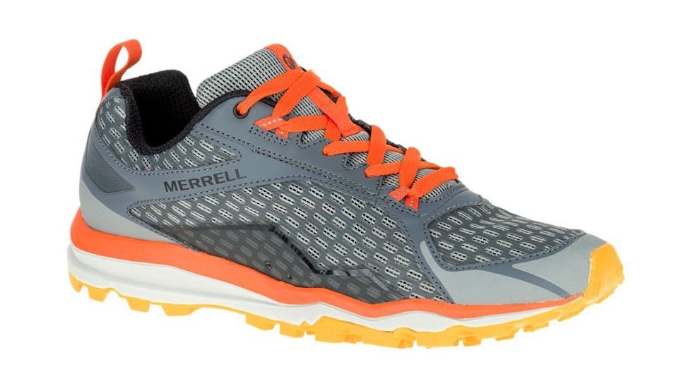 Merrell All Out Crush Trail Running Shoe - Men's-Grey/Orange-Medium-11