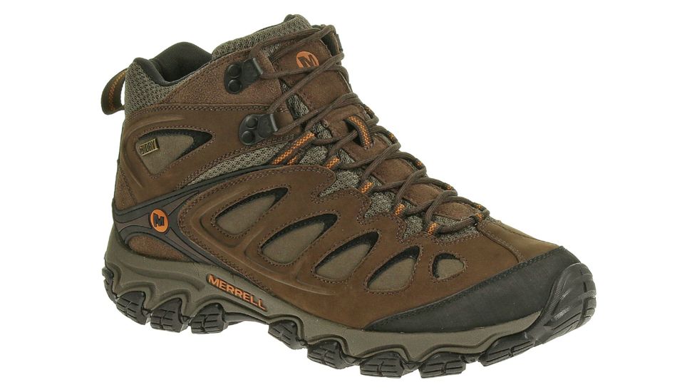 Merrell Pulsate Mid Waterproof Hiking Boot - Mens-Black/Bracken-Wide-9 US