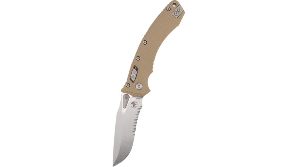 Microtech Amphibian Ram-Lok STW Part Serr Fluted G10 3.875in Folding Knife, Tan, 137RL-11FLGTTA