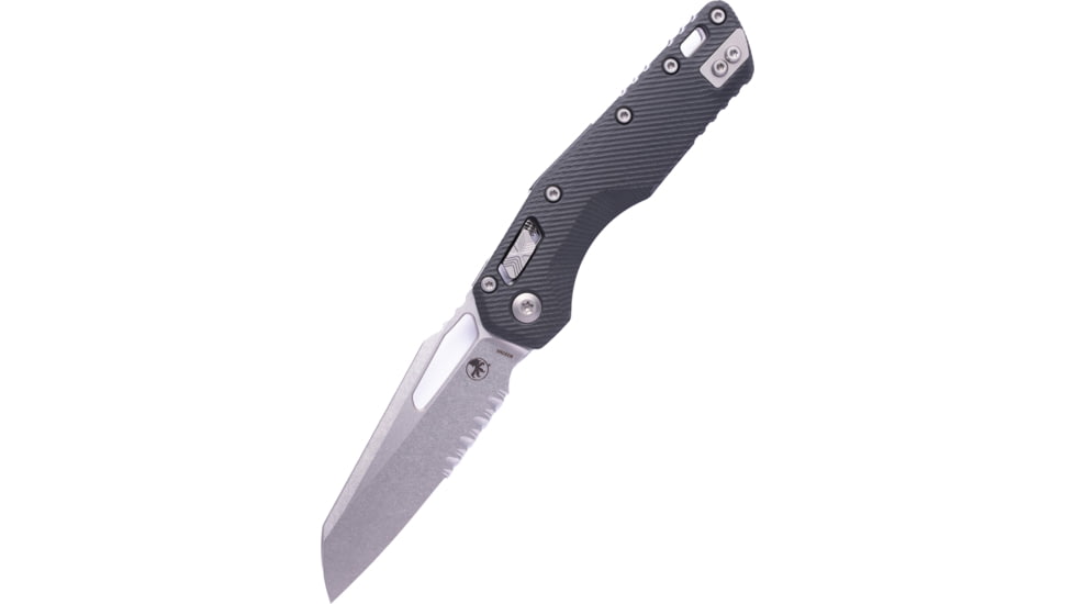 Microtech MSI S/E Fluted G-10 Stonewash Partial Serrated 3.88in Folding Knife, Black, 210-11FLGTBK