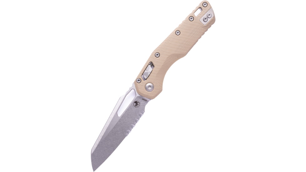 Microtech MSI S/E Fluted G-10 Stonewash Partial Serrated 3.88in Folding Knife, Tan, 210-11FLGTTA