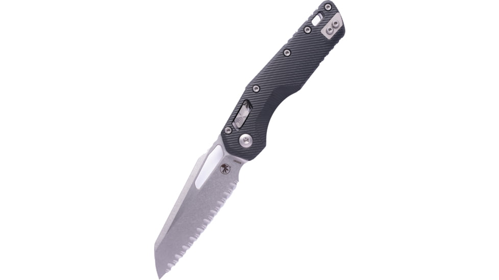 Microtech MSI S/E STONEWASH FULL SERRATE FLUTED G-10 BLACK, Black, 210-12FLGTBK