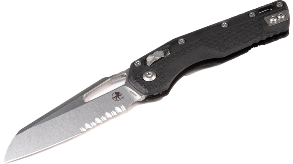 Microtech MSI S/E Tri-Grip Injection Molded Black Stonewash Part Serrate 3.88in Folding Knife, Black, 210T-11PMBK