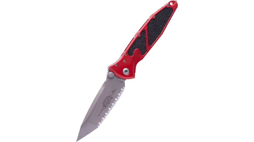 Microtech Socom Elite T/E Apocalyptic Full Serrate 4in Folding Knife, Red, 161-12APRD