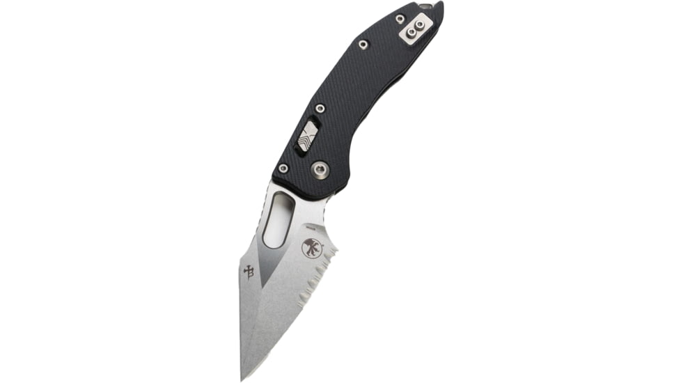 Microtech Stitch S/E Ram - Lok Fluted G-10 Part Serrate 3.71in Folding Knife, Black, 169RL-11FLGTBK