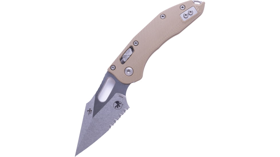 Microtech Stitch S/E Ram - Lok Fluted G-10 Part Serrate 3.71in Folding Knife, Tan, 169RL-11FLGTTA