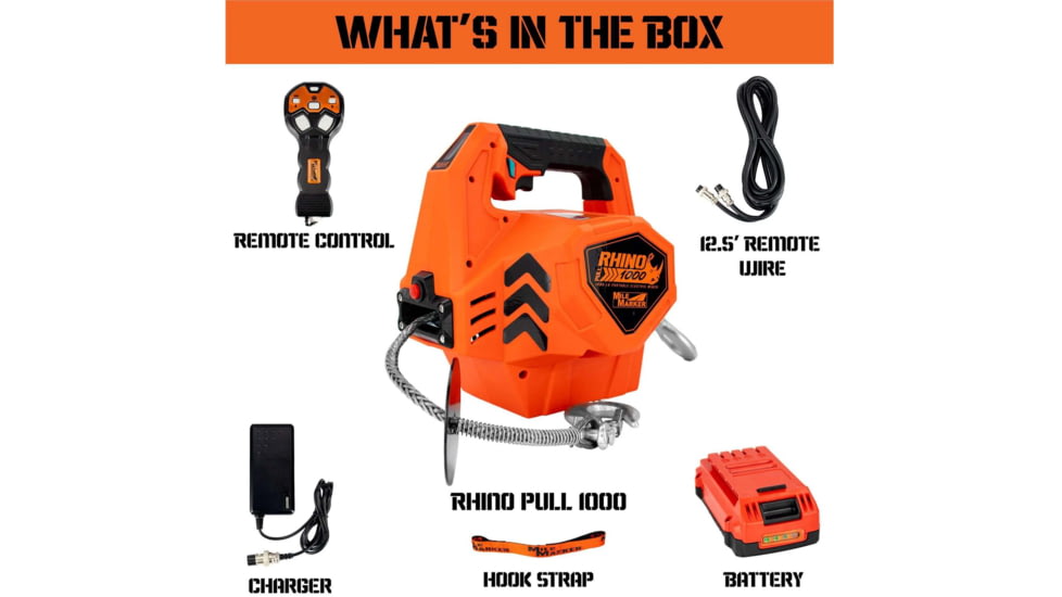 Mile Marker Rhino Pull Winch, 1000 lb, Portable, 24V, 71-1000