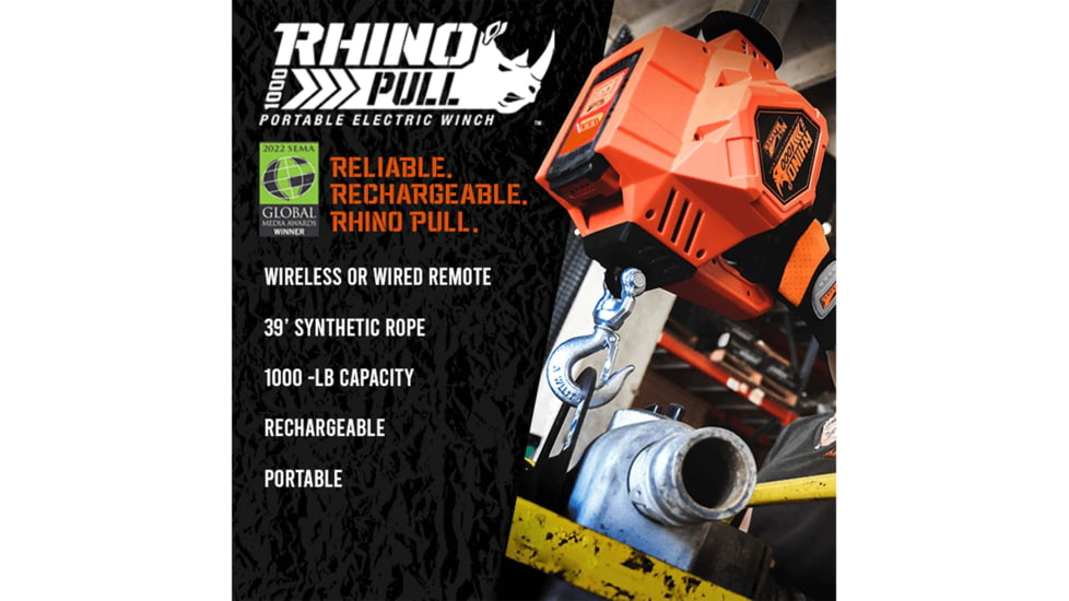 Mile Marker Rhino Pull Winch, 1000 lb, Portable, 24V, 71-1000