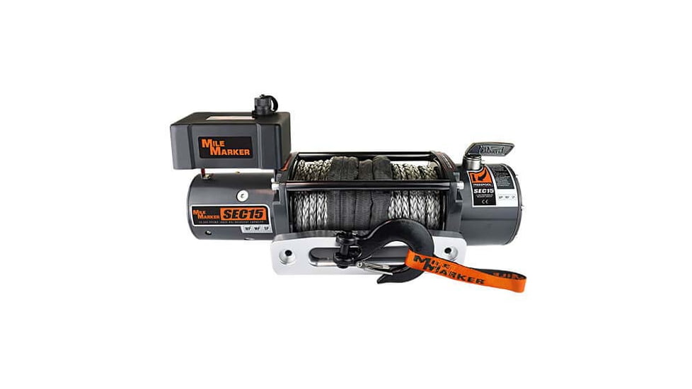Mile Marker SEC15 Truck/SUV Winch with Synthetic Rope and Strap, 15.000 lb Capacity, 76-53260W