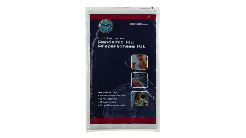 Military Surplus Official DoD Pandemic Flu Preparedness &amp; Protection Kit w/ two N95 Respirators, four Surgical Masks, 4oz Bottle of Hand Sanitizer, NSN 6545-01-566-9074, N95SM, EDEMO3