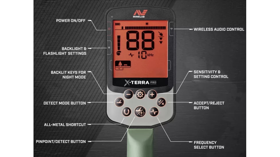 Minelab X-Terra Pro Metal Detector, Black/Green, Adjustable, 3707-0001