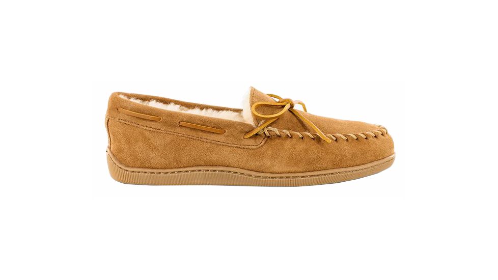 Minnetonka Sheepskin Hardsole Moccasin Slippers - Mens, Tan, 11, 3741-255-11