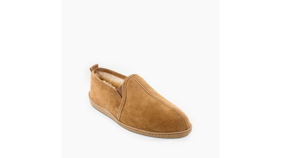 Minnetonka Twin Gore Sheepskin Slippers - Mens, Tan, 13, 3731-255-13