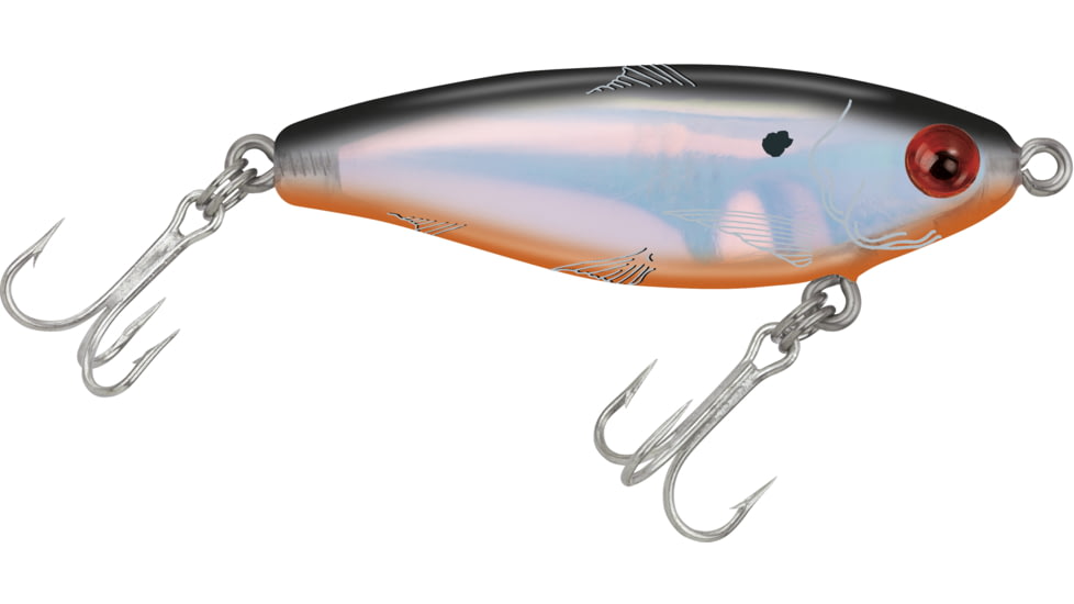 Mirrolure MirrOdine Mini Suspending Twitchbait, 2 1/4", 3/16 oz, 3-D Eyes, Black Back/Orange Belly/Silver, 14MR-808